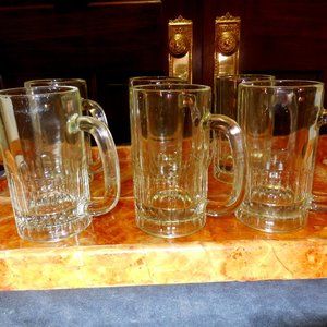Vintage Beer Mugs Heavy Glass 16 oz. Set of 2
